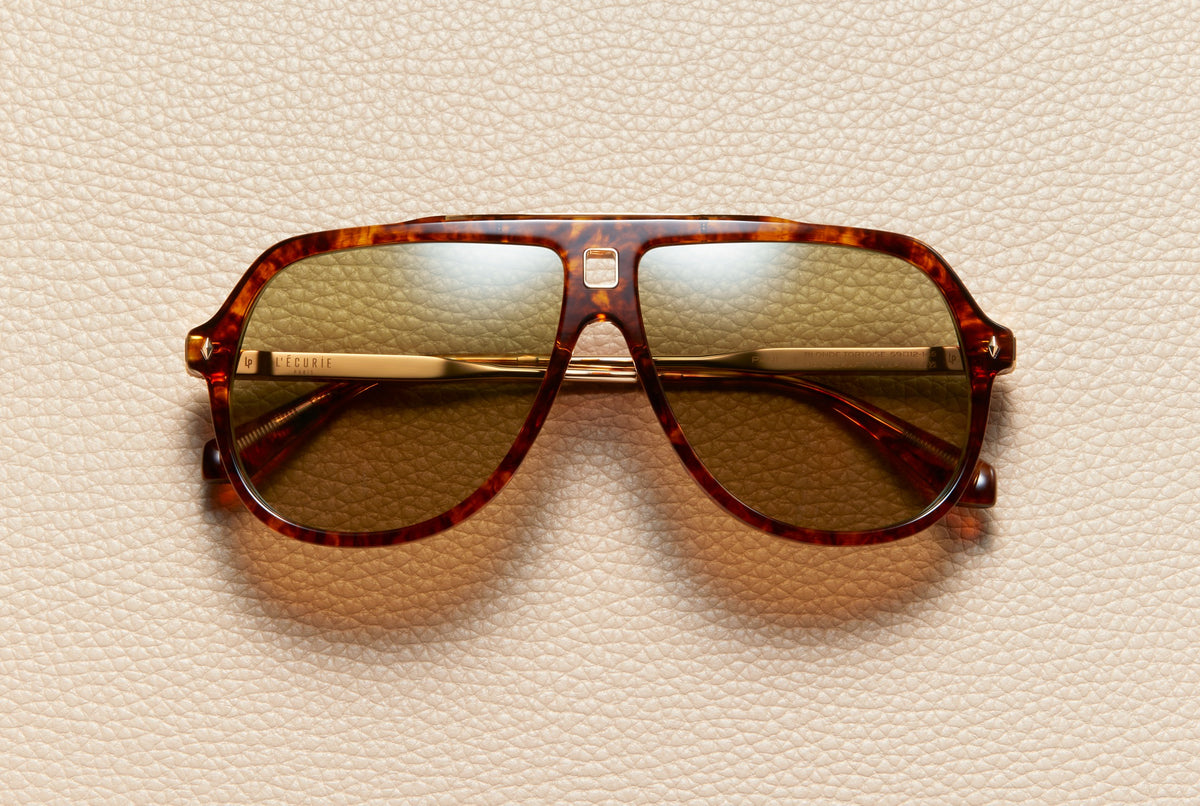Paul Blonde Tortoise acetate aviator sunglasses with brown lenses and 18K gold-plated titanium temples, L'Écurie Paris