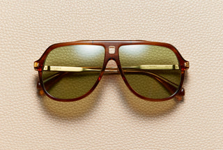 Paul Sunset acetate aviator sunglasses with moss green lenses and 18K gold-plated titanium temples, L'Écurie Paris