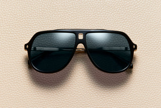 Paul Black acetate aviator sunglasses with black lux lenses and 18K gold-plated titanium temples, L'Écurie Paris