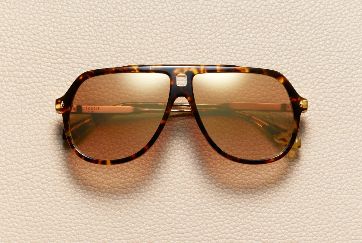Paul Tortoise acetate aviator sunglasses with golden summer gradient lenses and 18K gold-plated titanium temples, L'Écurie Paris