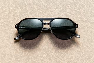 Milan Black acetate pilot sunglasses, cognac lenses, 14K white gold-plated titanium | L'Écurie Paris