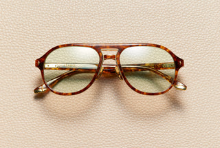 Milan Blonde Tortoise acetate pilot sunglasses, sand lenses, 24K gold-plated titanium | L'Écurie Paris
