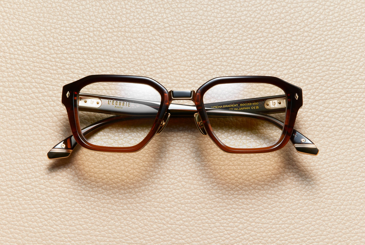 Yves Mocha Gradient acetate square optical frame with 18K gold-plated titanium bridge, L'Écurie Paris