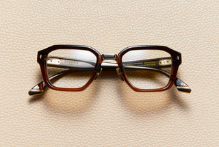 Yves Mocha Gradient acetate square optical frame with 18K gold-plated titanium bridge, L'Écurie Paris