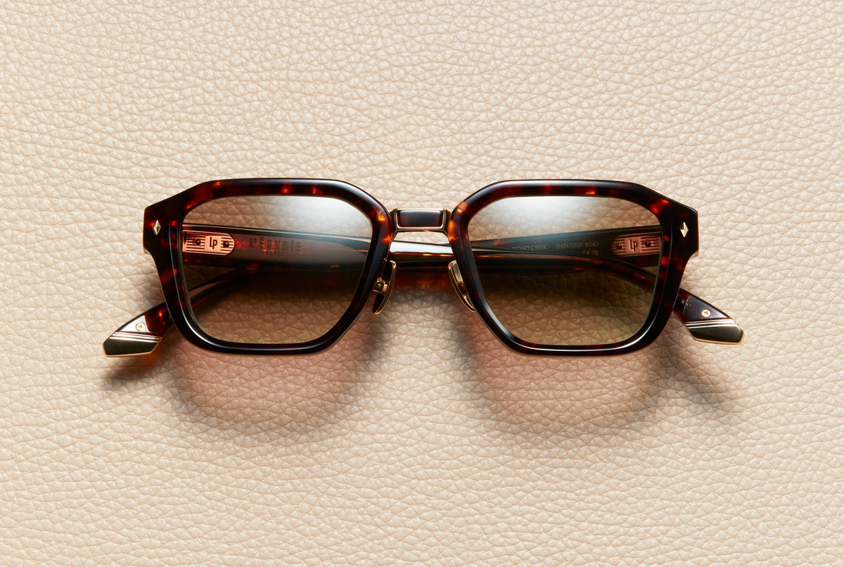 Yves Dark Tortoise acetate square sunglasses with cognac gradient lenses and 18K gold-plated titanium bridge, L'Écurie Paris