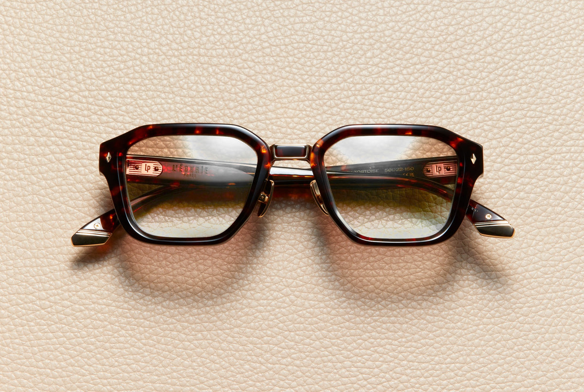 Yves Dark Tortoise acetate square optical frame with 18K gold-plated titanium bridge, L'Écurie Paris
