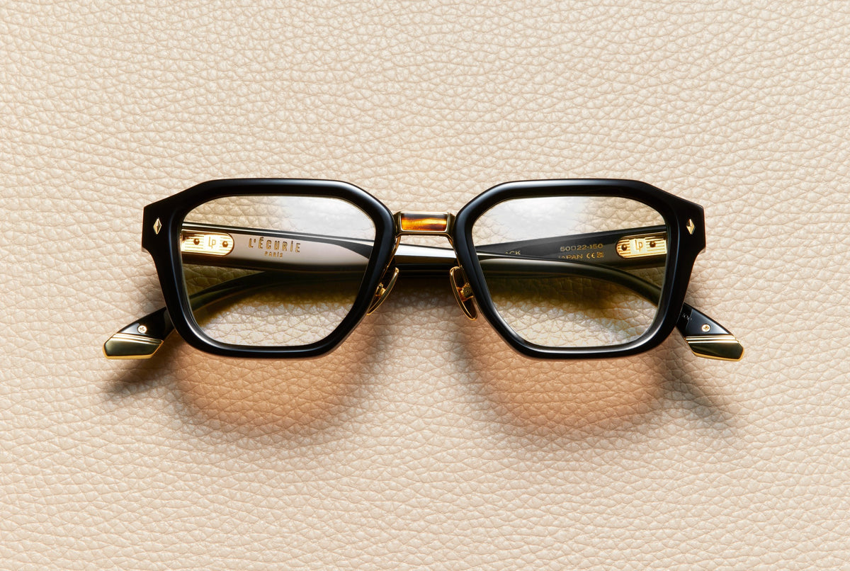 Yves Black acetate square optical frame with 24K gold-plated titanium bridge, L'Écurie Paris