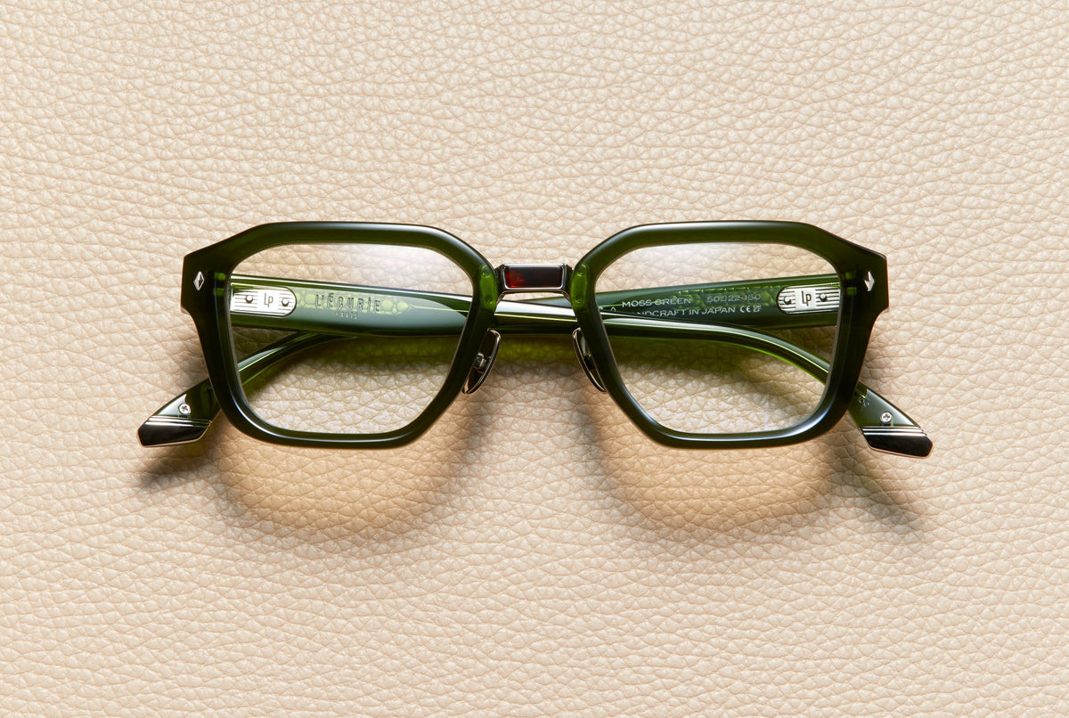 Yves Moss Green acetate square optical frame with 14K white gold-plated titanium bridge, L'Écurie Paris