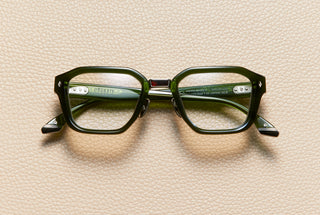 Yves Moss Green acetate square optical frame with 14K white gold-plated titanium bridge, L'Écurie Paris