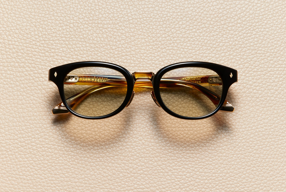Raphael Black Tobacco panto sunglasses in black acetate with tobacco acetate temples, sand lenses and a 24K gold-plated titanium bridge, L'Écurie Paris