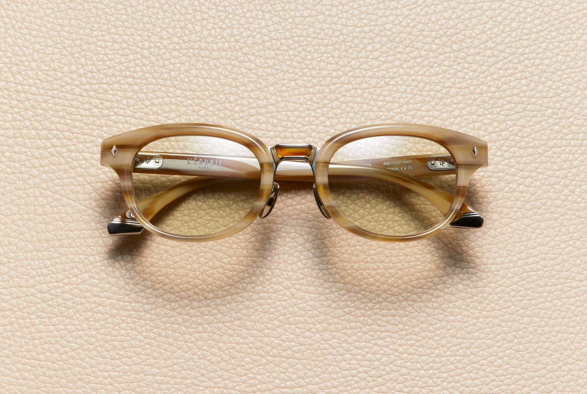Raphael Light Horn acetate panto sunglasses with sand lenses and an 18K gold-plated titanium bridge, L'Écurie Paris
