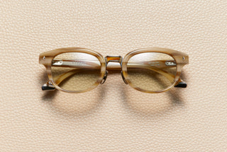 Raphael Light Horn acetate panto sunglasses with sand lenses and an 18K gold-plated titanium bridge, L'Écurie Paris