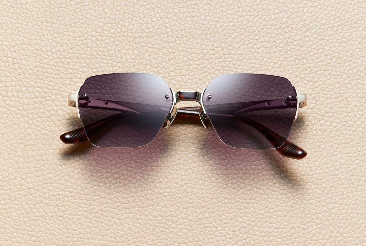 Oscar Dark Havana rimless sunglasses with dark night gradient lenses and 14K white gold-plated titanium, L'Écurie Paris