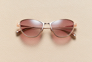 Mia cat-eye sunglasses in 18K rose gold plated titanium with plum gradient lenses by L'Écurie Paris