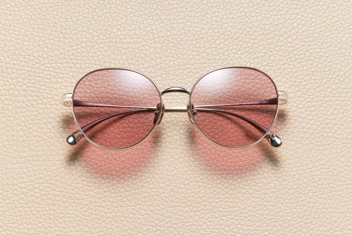 Eva round sunglasses in 14K white gold plated titanium with vintage rose lenses by L'Écurie Paris