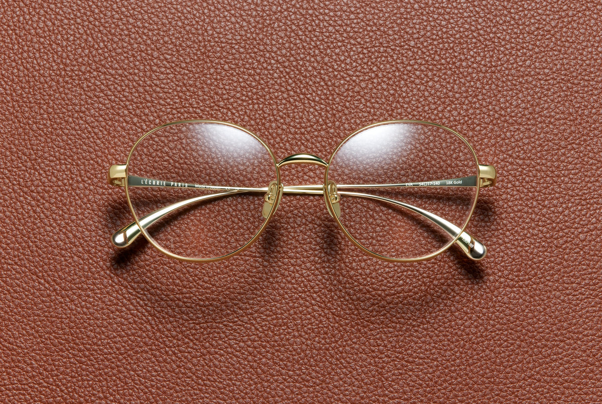 Eva round optical frame in 18K gold plated titanium by L'Écurie Paris
