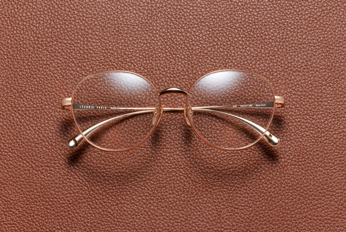 Eva round optical frame in 14K rose gold plated titanium by L'Écurie Paris