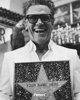 Josh Brolin holding a Walk of Fame star in L'Écurie Paris Victor sunglasses, PERFECT Issue 11 by Gia Coppola